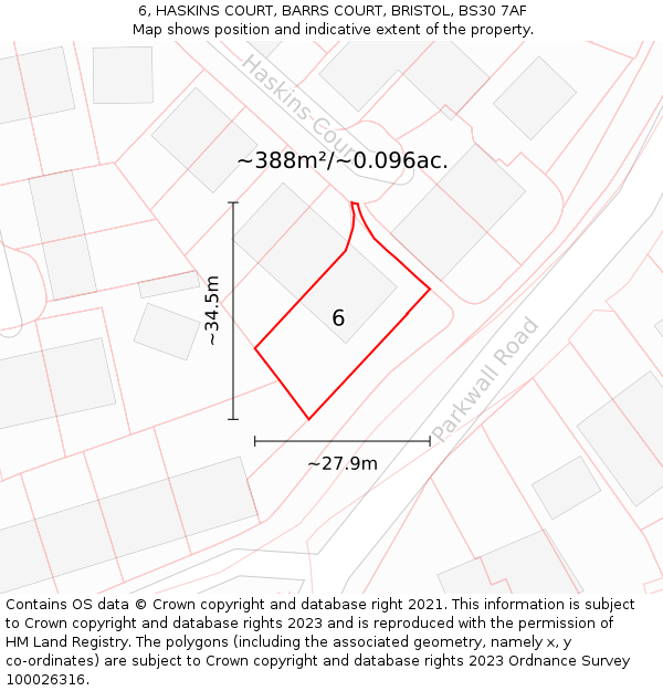 6, HASKINS COURT, BARRS COURT, BRISTOL, BS30 7AF: Plot and title map