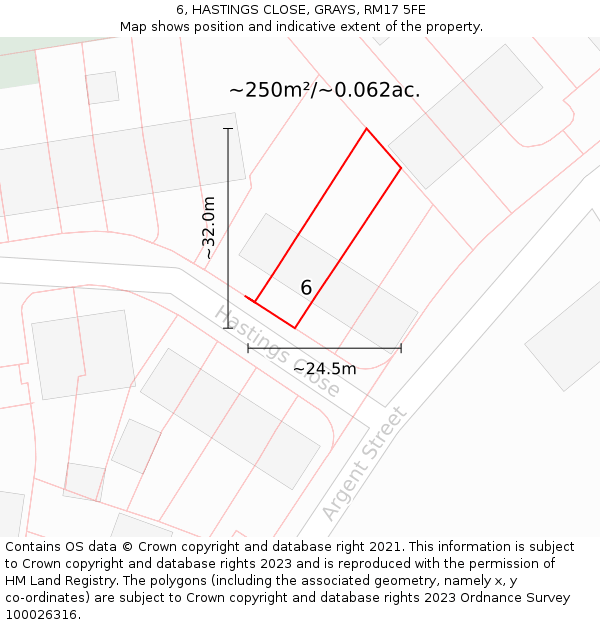 6, HASTINGS CLOSE, GRAYS, RM17 5FE: Plot and title map