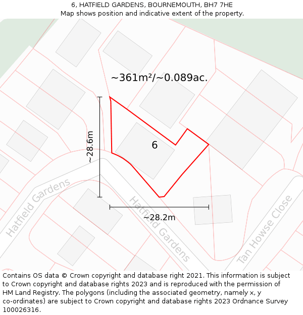 6, HATFIELD GARDENS, BOURNEMOUTH, BH7 7HE: Plot and title map