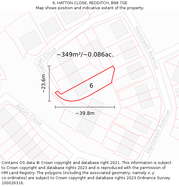 6, HATTON CLOSE, REDDITCH, B98 7GE: Plot and title map