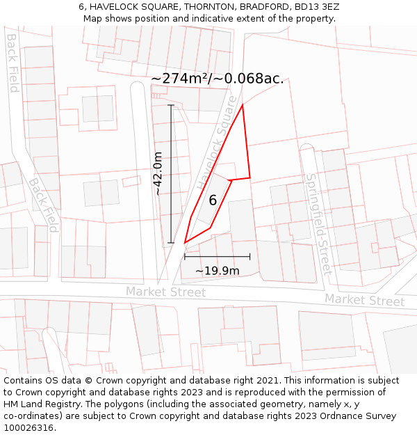 6, HAVELOCK SQUARE, THORNTON, BRADFORD, BD13 3EZ: Plot and title map