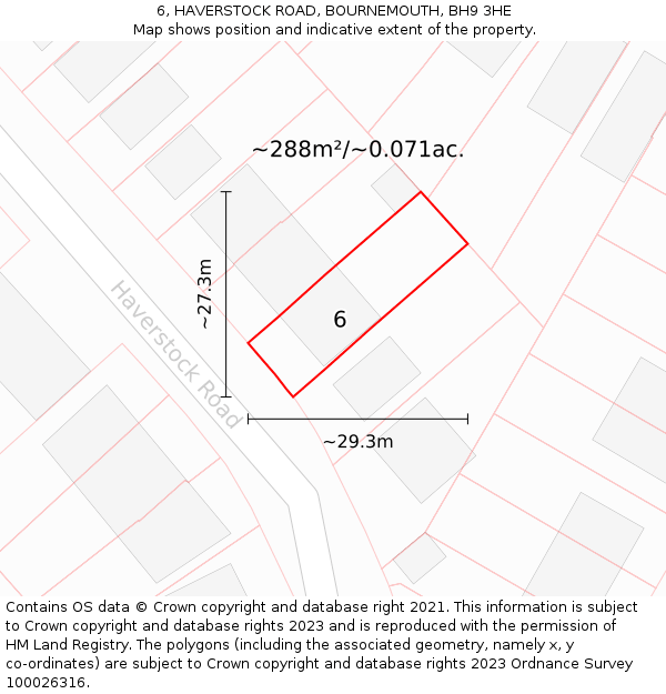 6, HAVERSTOCK ROAD, BOURNEMOUTH, BH9 3HE: Plot and title map