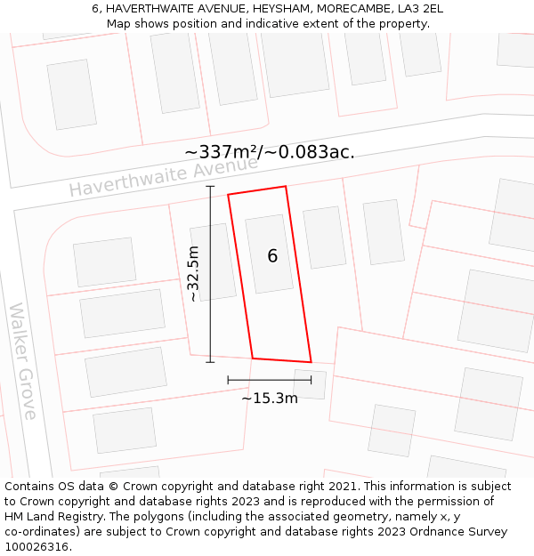 6, HAVERTHWAITE AVENUE, HEYSHAM, MORECAMBE, LA3 2EL: Plot and title map