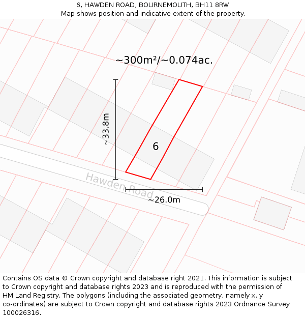 6, HAWDEN ROAD, BOURNEMOUTH, BH11 8RW: Plot and title map