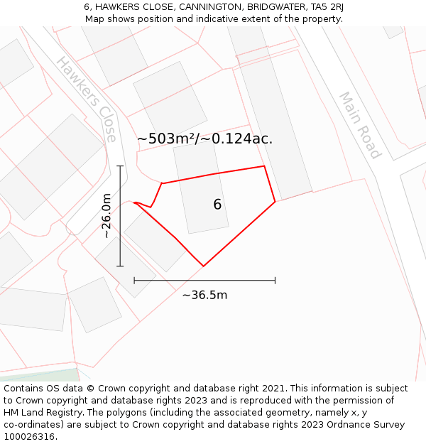 6, HAWKERS CLOSE, CANNINGTON, BRIDGWATER, TA5 2RJ: Plot and title map