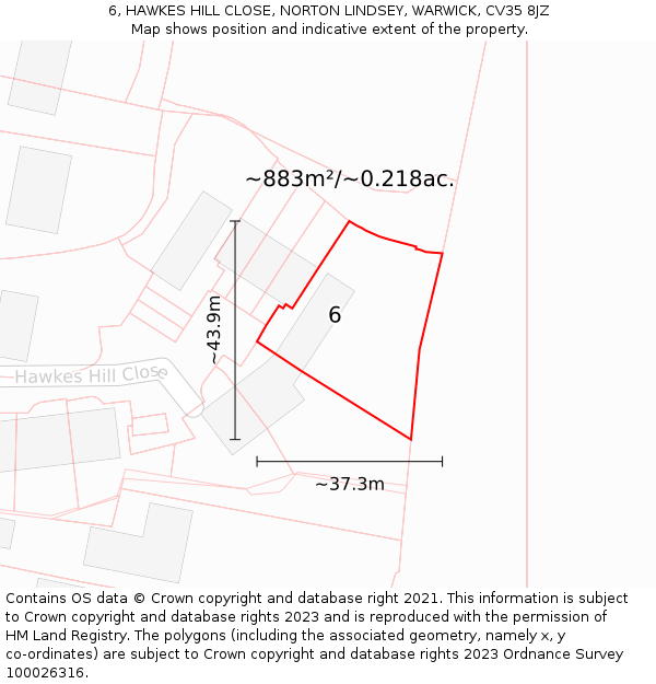 6, HAWKES HILL CLOSE, NORTON LINDSEY, WARWICK, CV35 8JZ: Plot and title map