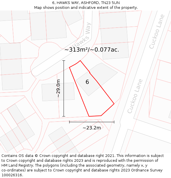 6, HAWKS WAY, ASHFORD, TN23 5UN: Plot and title map