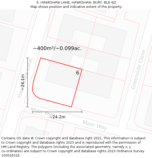 6, HAWKSHAW LANE, HAWKSHAW, BURY, BL8 4JZ: Plot and title map