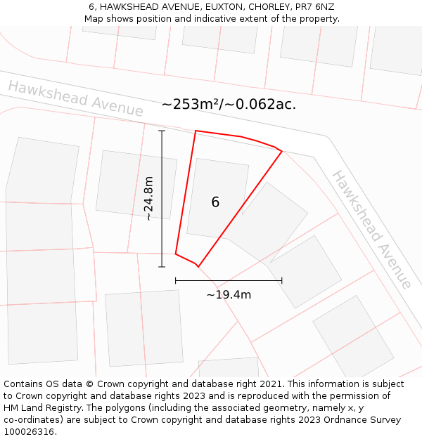 6, HAWKSHEAD AVENUE, EUXTON, CHORLEY, PR7 6NZ: Plot and title map