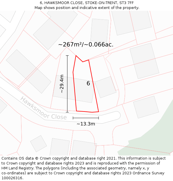 6, HAWKSMOOR CLOSE, STOKE-ON-TRENT, ST3 7FF: Plot and title map