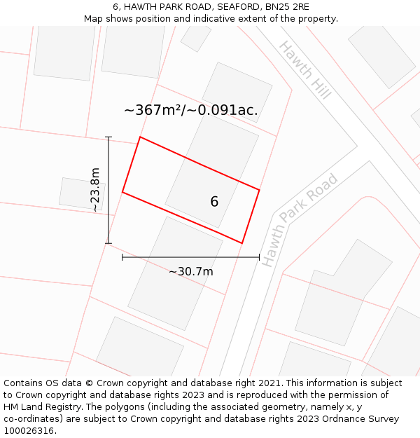 6, HAWTH PARK ROAD, SEAFORD, BN25 2RE: Plot and title map