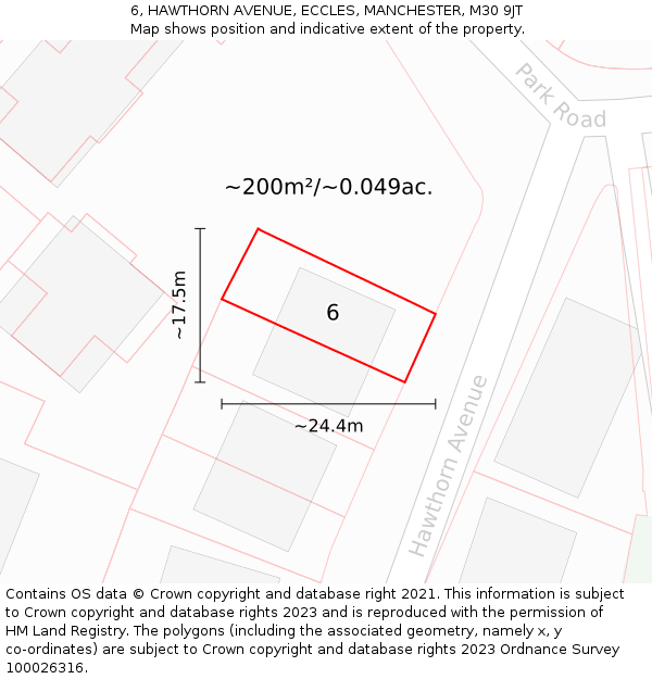 6, HAWTHORN AVENUE, ECCLES, MANCHESTER, M30 9JT: Plot and title map