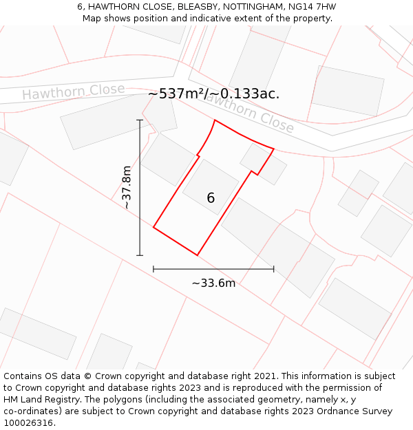 6, HAWTHORN CLOSE, BLEASBY, NOTTINGHAM, NG14 7HW: Plot and title map