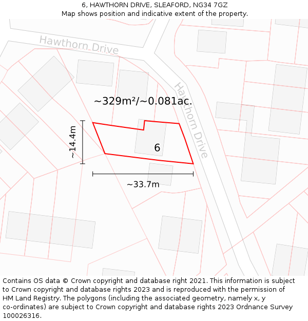 6, HAWTHORN DRIVE, SLEAFORD, NG34 7GZ: Plot and title map