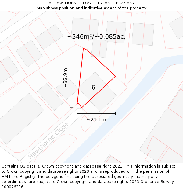 6, HAWTHORNE CLOSE, LEYLAND, PR26 8NY: Plot and title map