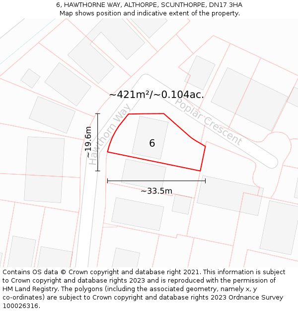 6, HAWTHORNE WAY, ALTHORPE, SCUNTHORPE, DN17 3HA: Plot and title map