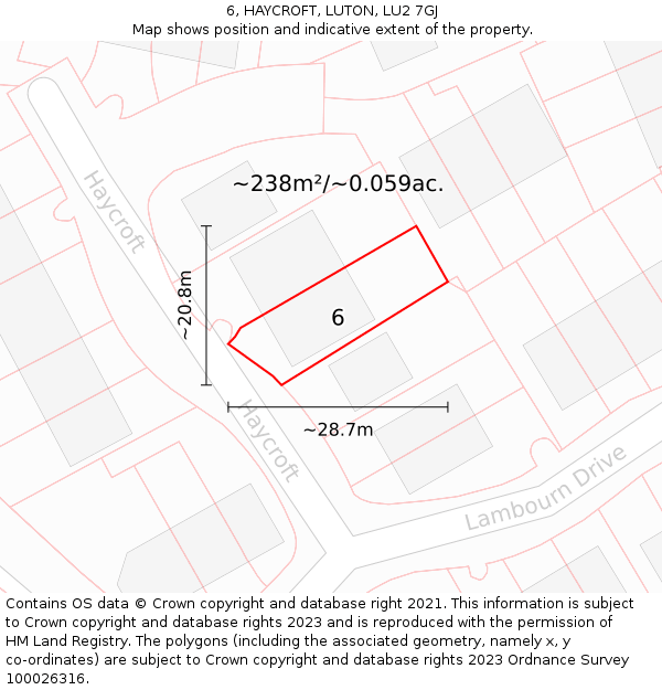 6, HAYCROFT, LUTON, LU2 7GJ: Plot and title map