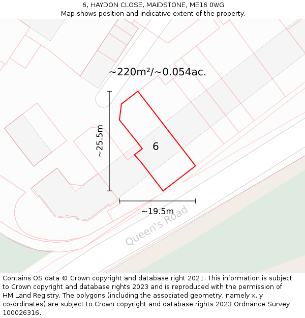 6, HAYDON CLOSE, MAIDSTONE, ME16 0WG: Plot and title map