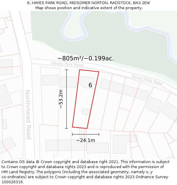 6, HAYES PARK ROAD, MIDSOMER NORTON, RADSTOCK, BA3 2EW: Plot and title map