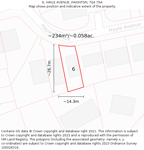 6, HAYLE AVENUE, PAIGNTON, TQ4 7SA: Plot and title map