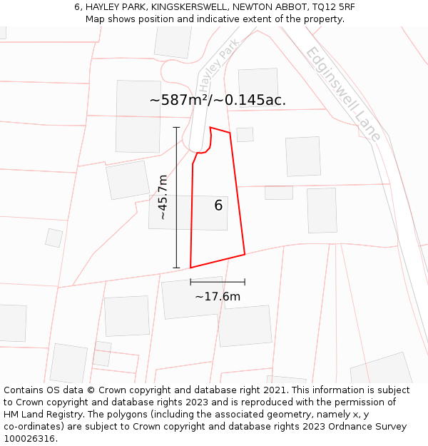 6, HAYLEY PARK, KINGSKERSWELL, NEWTON ABBOT, TQ12 5RF: Plot and title map