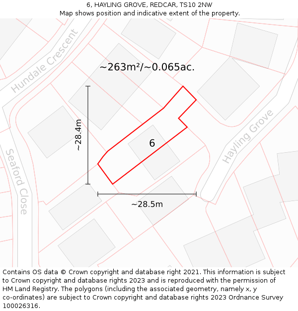 6, HAYLING GROVE, REDCAR, TS10 2NW: Plot and title map