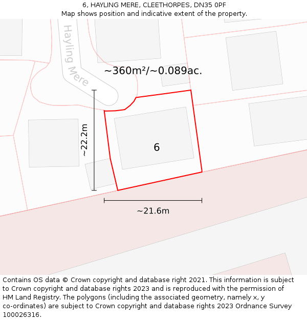 6, HAYLING MERE, CLEETHORPES, DN35 0PF: Plot and title map