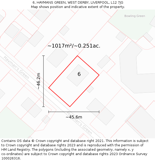 6, HAYMANS GREEN, WEST DERBY, LIVERPOOL, L12 7JG: Plot and title map