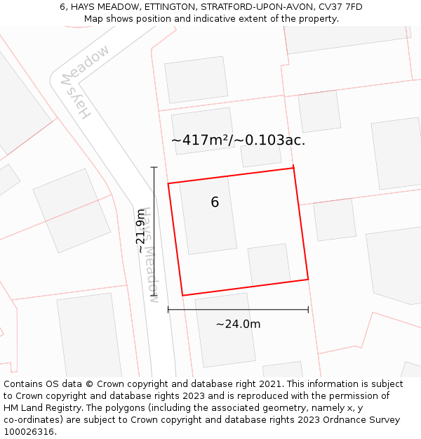 6, HAYS MEADOW, ETTINGTON, STRATFORD-UPON-AVON, CV37 7FD: Plot and title map