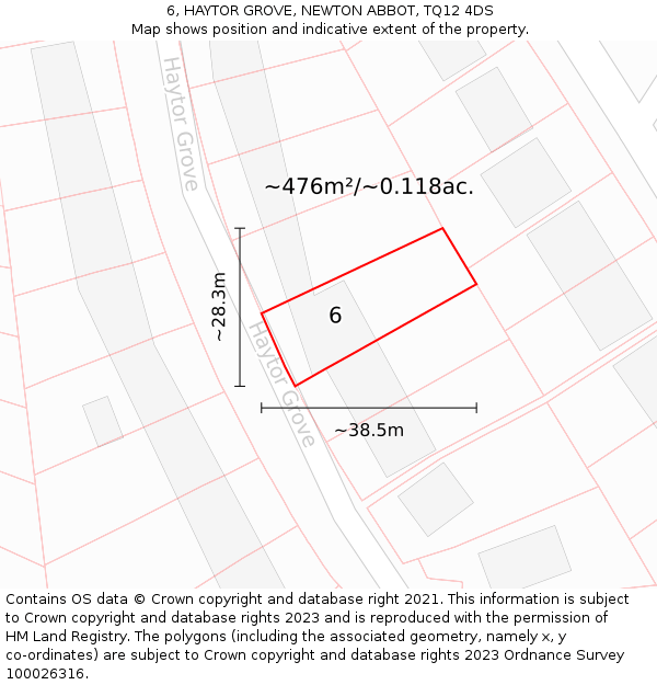 6, HAYTOR GROVE, NEWTON ABBOT, TQ12 4DS: Plot and title map