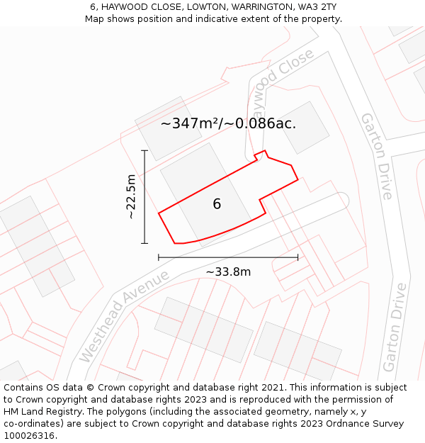 6, HAYWOOD CLOSE, LOWTON, WARRINGTON, WA3 2TY: Plot and title map