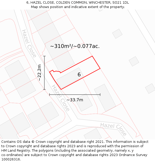 6, HAZEL CLOSE, COLDEN COMMON, WINCHESTER, SO21 1DL: Plot and title map