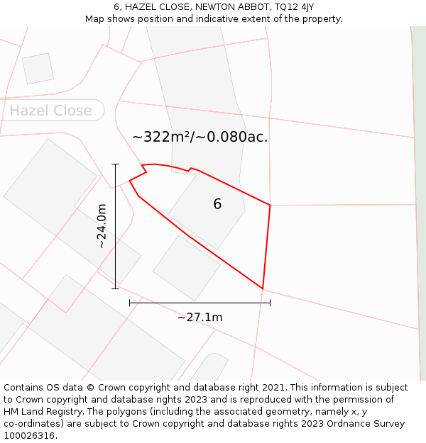 6, HAZEL CLOSE, NEWTON ABBOT, TQ12 4JY: Plot and title map