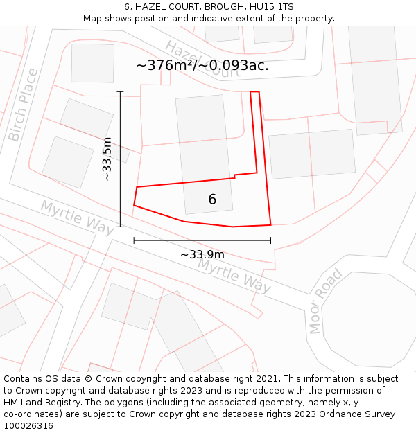 6, HAZEL COURT, BROUGH, HU15 1TS: Plot and title map