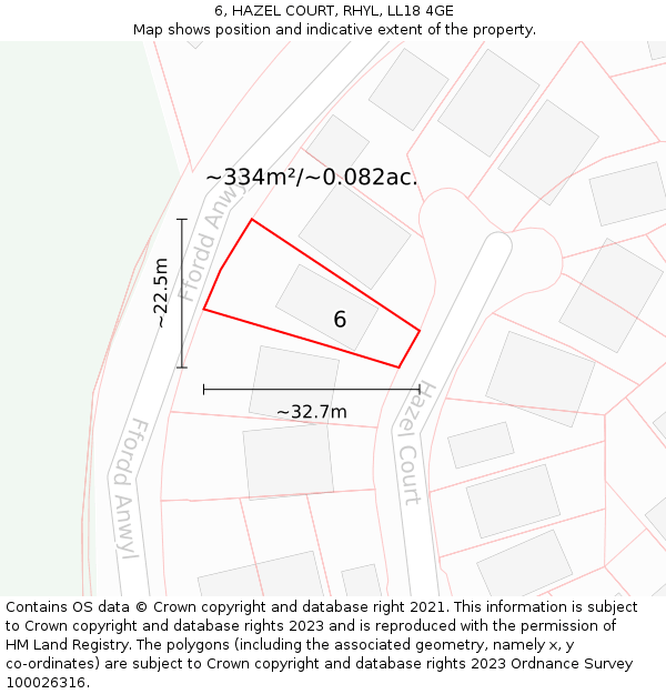 6, HAZEL COURT, RHYL, LL18 4GE: Plot and title map