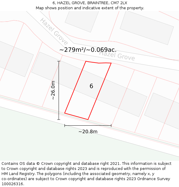 6, HAZEL GROVE, BRAINTREE, CM7 2LX: Plot and title map