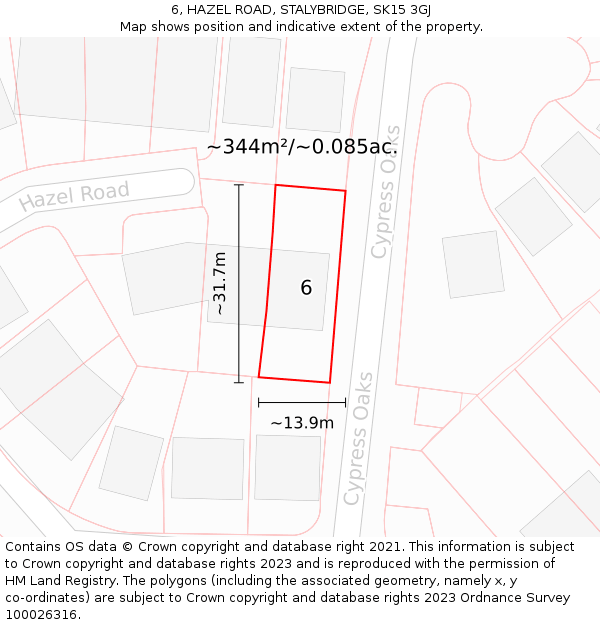 6, HAZEL ROAD, STALYBRIDGE, SK15 3GJ: Plot and title map