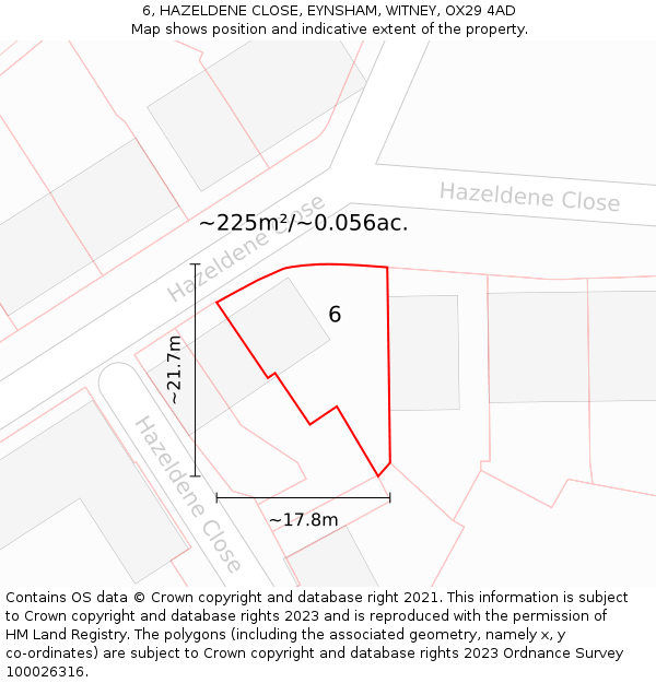 6, HAZELDENE CLOSE, EYNSHAM, WITNEY, OX29 4AD: Plot and title map