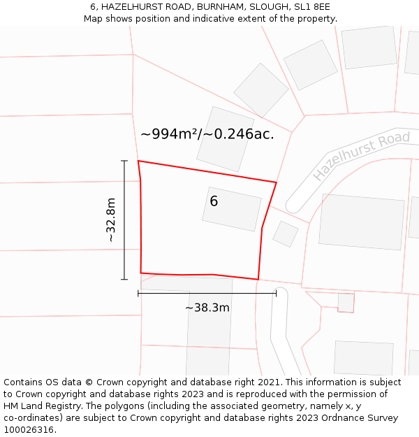 6, HAZELHURST ROAD, BURNHAM, SLOUGH, SL1 8EE: Plot and title map