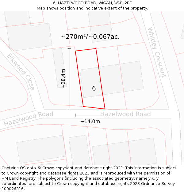 6, HAZELWOOD ROAD, WIGAN, WN1 2PE: Plot and title map