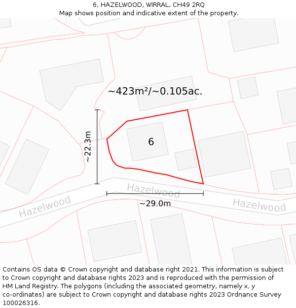 6, HAZELWOOD, WIRRAL, CH49 2RQ: Plot and title map