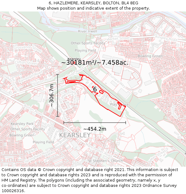 6, HAZLEMERE, KEARSLEY, BOLTON, BL4 8EG: Plot and title map