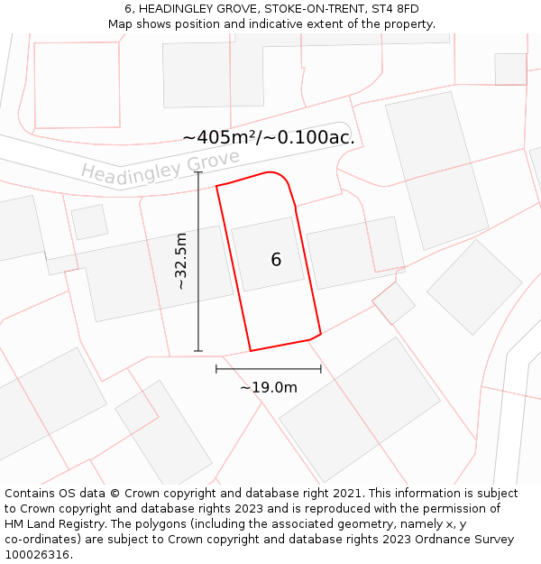 6, HEADINGLEY GROVE, STOKE-ON-TRENT, ST4 8FD: Plot and title map