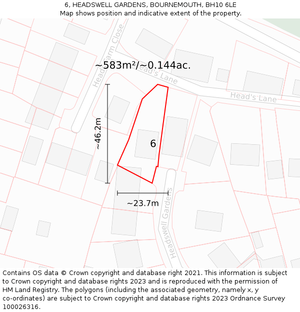 6, HEADSWELL GARDENS, BOURNEMOUTH, BH10 6LE: Plot and title map