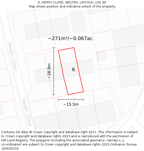 6, HEATH CLOSE, WELTON, LINCOLN, LN2 3JY: Plot and title map