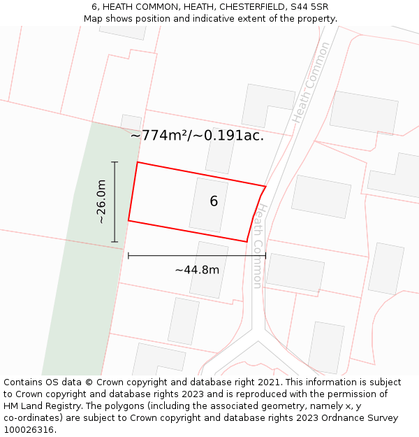 6, HEATH COMMON, HEATH, CHESTERFIELD, S44 5SR: Plot and title map