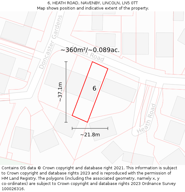 6, HEATH ROAD, NAVENBY, LINCOLN, LN5 0TT: Plot and title map