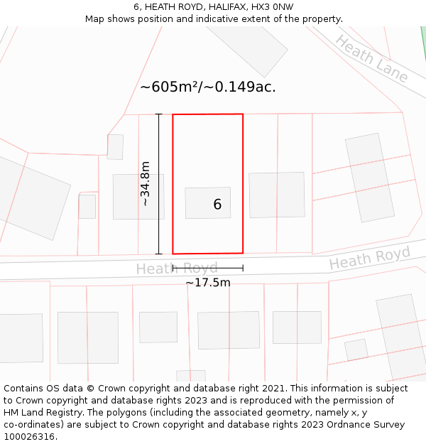 6, HEATH ROYD, HALIFAX, HX3 0NW: Plot and title map