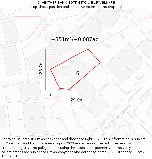 6, HEATHER BANK, TOTTINGTON, BURY, BL8 4FB: Plot and title map
