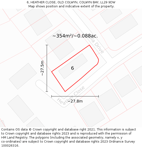 6, HEATHER CLOSE, OLD COLWYN, COLWYN BAY, LL29 9DW: Plot and title map